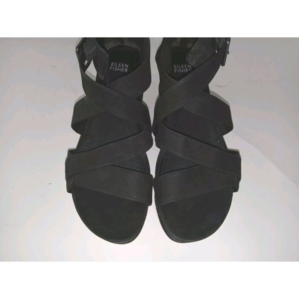Eileen Fisher Black Boost Platform Sandal 9 Summer Vacation Travel Minimalist - Picture 9 of 12